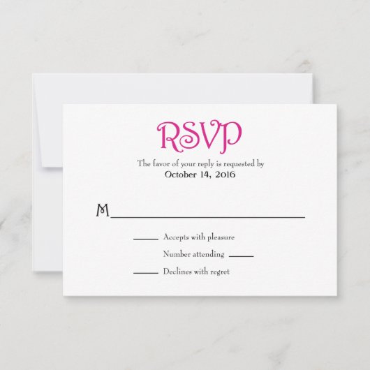 Hot-Roze witte plein Simple Weddenschap RSVP-kaart RSVP Kaartje (Voorkant)