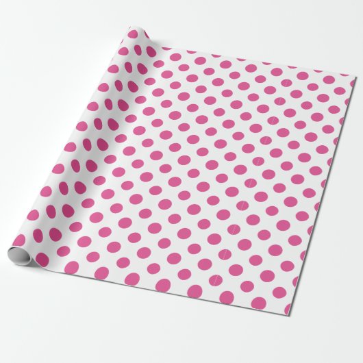 Hot-roze witte pooldots patroon cadeaupapier (Uitgerold)