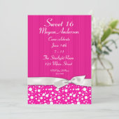 Hot-roze witte Stippen Bow-uitnodiging Kaart (Staand voorkant)