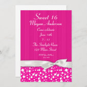 Hot-roze witte Stippen Bow-uitnodiging Kaart (Voorkant / Achterkant)