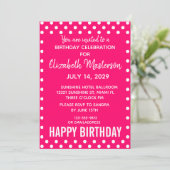 Hot-roze witte Stippen Patroon Happy Birthday Kaart (Staand voorkant)