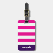 Hot roze witte strepen aangepaste naam bagagelabel (Voorkant verticaal)