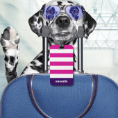 Hot roze witte strepen aangepaste naam bagagelabel