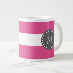 Hot-roze witte strepen patroon, koolmonogram grote koffiekop