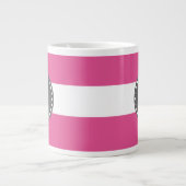 Hot-roze witte strepen patroon, koolmonogram grote koffiekop (Voorkant)