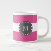 Hot-roze witte strepen patroon, koolmonogram grote koffiekop (Rechts)