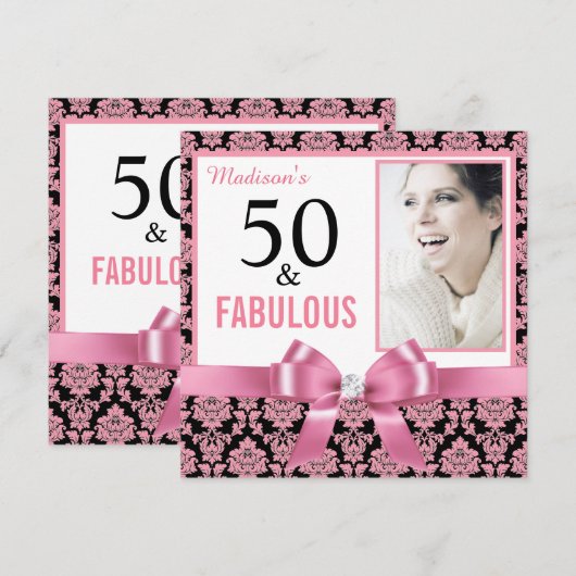 Hot-roze witte zwarte vocht 50th Birthday Kaart (Voorkant / Achterkant)