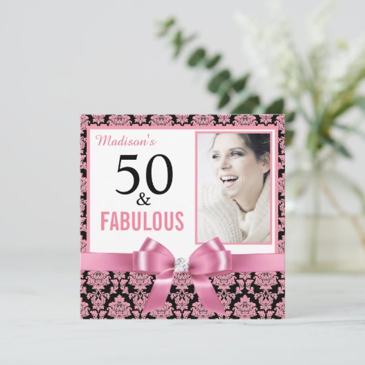 Hot-roze witte zwarte vocht 50th Birthday Kaart (Staand voorkant)