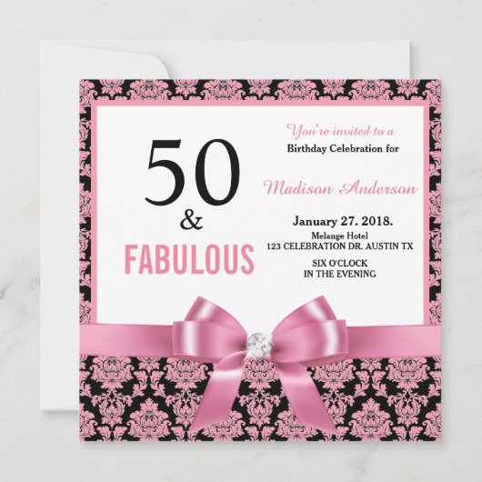 Hot-roze witte zwarte vocht 50th Birthday Kaart (Achterkant)