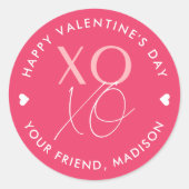 Hot-roze XOXO persoonlijke Valentijnsdag Ronde Sticker (Voorkant)