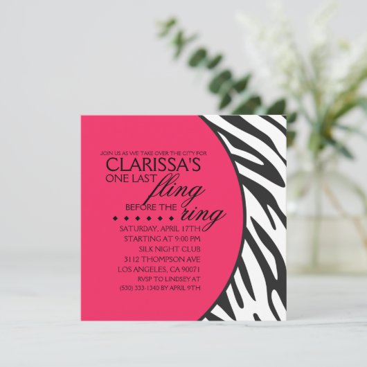 Hot-roze Zebra Afdrukken Aangepaste bachelorette Kaart (Staand voorkant)