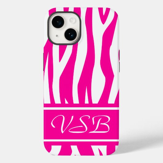 Hot-roze Zebra Afdrukken met monogram Case-Mate iPhone Case (Achterkant)