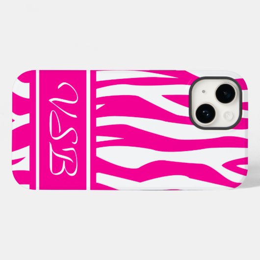 Hot-roze Zebra Afdrukken met monogram Case-Mate iPhone Case (Achterkant (horizontaal))