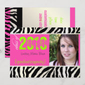 Hot-roze Zebra Afstuderen Fotouitnodiging Kaart (Voorkant / Achterkant)