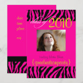 Hot-roze Zebra Afstuderen Fotouitnodiging Kaart (Voorkant / Achterkant)