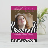 Hot-roze Zebra/Afstuderen Kaart (Staand voorkant)