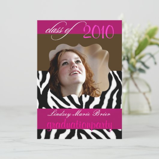 Hot-roze Zebra/Afstuderen Kaart (Staand voorkant)