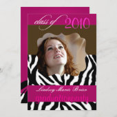 Hot-roze Zebra/Afstuderen Kaart (Voorkant / Achterkant)
