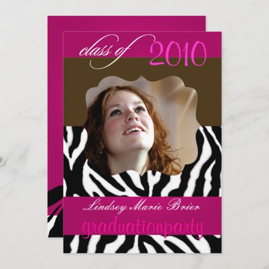 Hot-roze Zebra/Afstuderen Kaart (Voorkant / Achterkant)