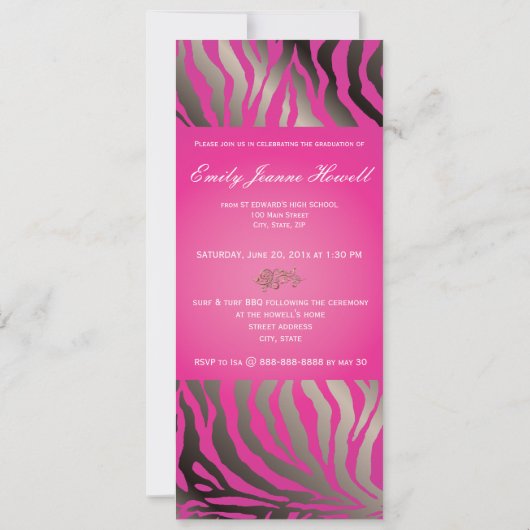 Hot-roze Zebra/Afstuderen Kaart (Achterkant)