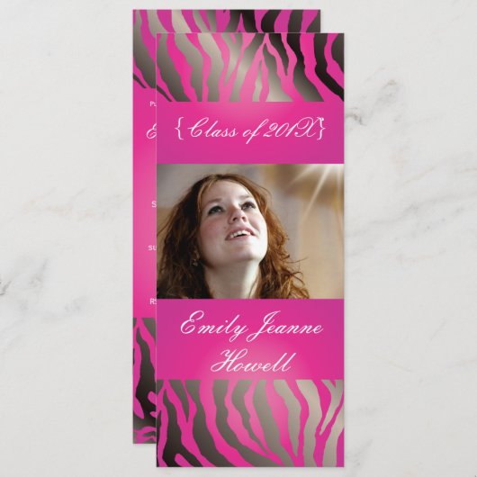Hot-roze Zebra/Afstuderen Kaart (Voorkant / Achterkant)