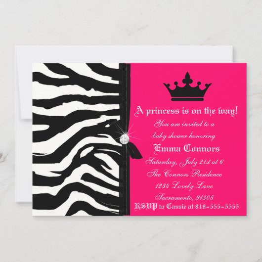 Hot-roze Zebra Baby shower Kaart (Voorkant)