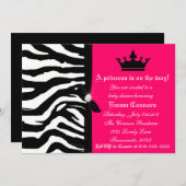 Hot-roze Zebra Baby shower Kaart (Voorkant / Achterkant)