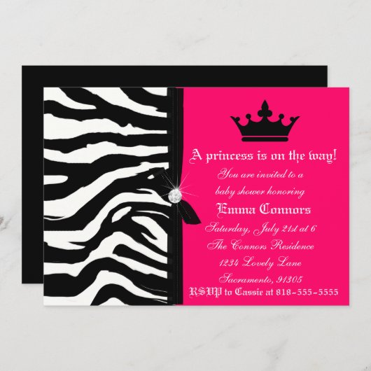 Hot-roze Zebra Baby shower Kaart (Voorkant / Achterkant)