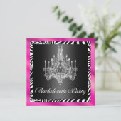 Hot-roze Zebra-bachelorette partijuitnodiging Kaart (Staand voorkant)