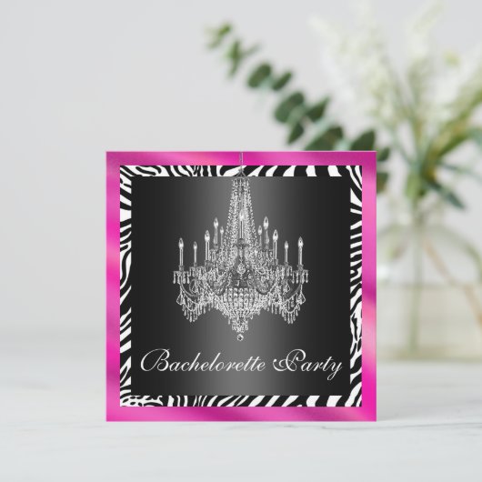 Hot-roze Zebra-bachelorette partijuitnodiging Kaart (Staand voorkant)