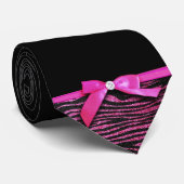 Hot-roze zebra en lintbogen grafisch stropdas (Opgerold)