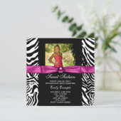 Hot Roze Zebra Foto Sweet 16 Party Kaart (Staand voorkant)