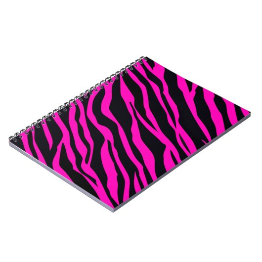 Hot-roze Zebra gestreept Notitieboek (Linkerzijde)