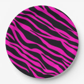 Hot-roze Zebra gestreept Papieren Bordje (Voorkant)