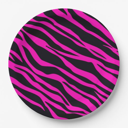 Hot-roze Zebra gestreept Papieren Bordje (Voorkant)