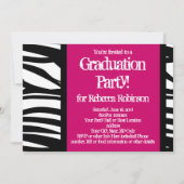Hot-roze Zebra Graduation Party Kaart (Voorkant)