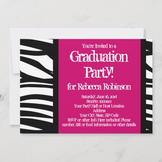 Hot-roze Zebra Graduation Party Kaart (Voorkant)