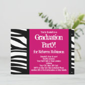 Hot-roze Zebra Graduation Party Kaart (Staand voorkant)