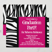 Hot-roze Zebra Graduation Party Kaart (Voorkant / Achterkant)
