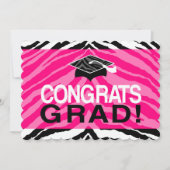 Hot-roze Zebra-grats Girl's Graduation Party Kaart (Voorkant)