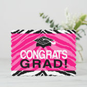 Hot-roze Zebra-grats Girl's Graduation Party Kaart (Staand voorkant)