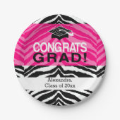 Hot-roze Zebra-grats Girl's Graduation Party Papieren Bordje (Voorkant)