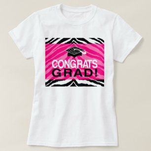 Hot-roze Zebra-grats Girl's Graduation Party T-shirt