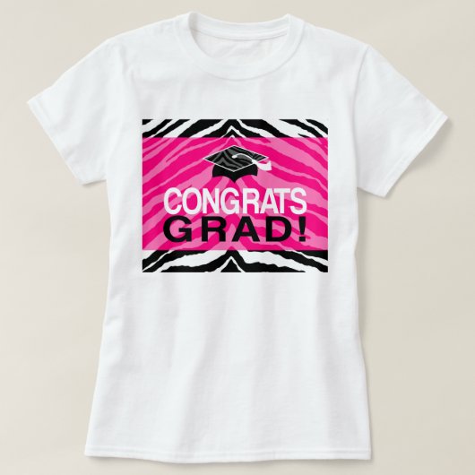 Hot-roze Zebra-grats Girl's Graduation Party T-shirt (Design voorkant)