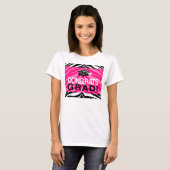 Hot-roze Zebra-grats Girl's Graduation Party T-shirt (Voorkant volledig)