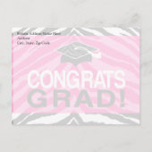 Hot-roze Zebra-grats Girl's Graduation Party Uitnodiging Briefkaart (Achterkant)