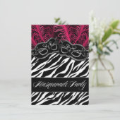 Hot-roze Zebra Masquerade Ball Party-uitnodigingen Kaart (Staand voorkant)