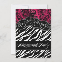 Hot-roze Zebra Masquerade Ball Party-uitnodigingen Kaart