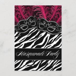 Hot-roze Zebra Masquerade Ball Party-uitnodigingen Kaart