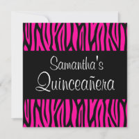 Hot-roze Zebra moderne Quinceanera-uitnodigingen